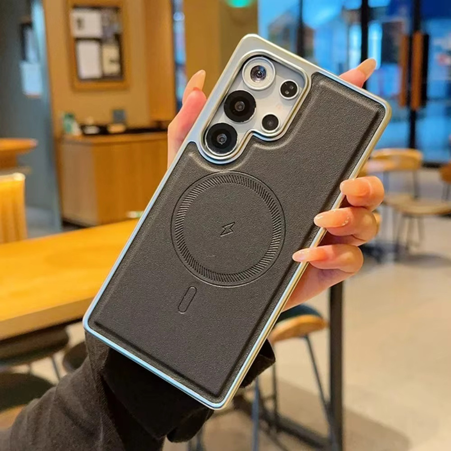 Vegane Leder-Textur Hülle für Samsung Galaxy S26 S25 Edge S24 Plus S24 Ultra, stoßfest und magnetisch für kabelloses Laden, Farbe: Schwarz - Bild 4
