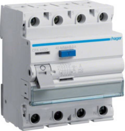 Hager CFA440D Fehlerstrom-Schutzschalter RCD 4polig 40 A 0,3 A in Blau und Weiß - Bild 1