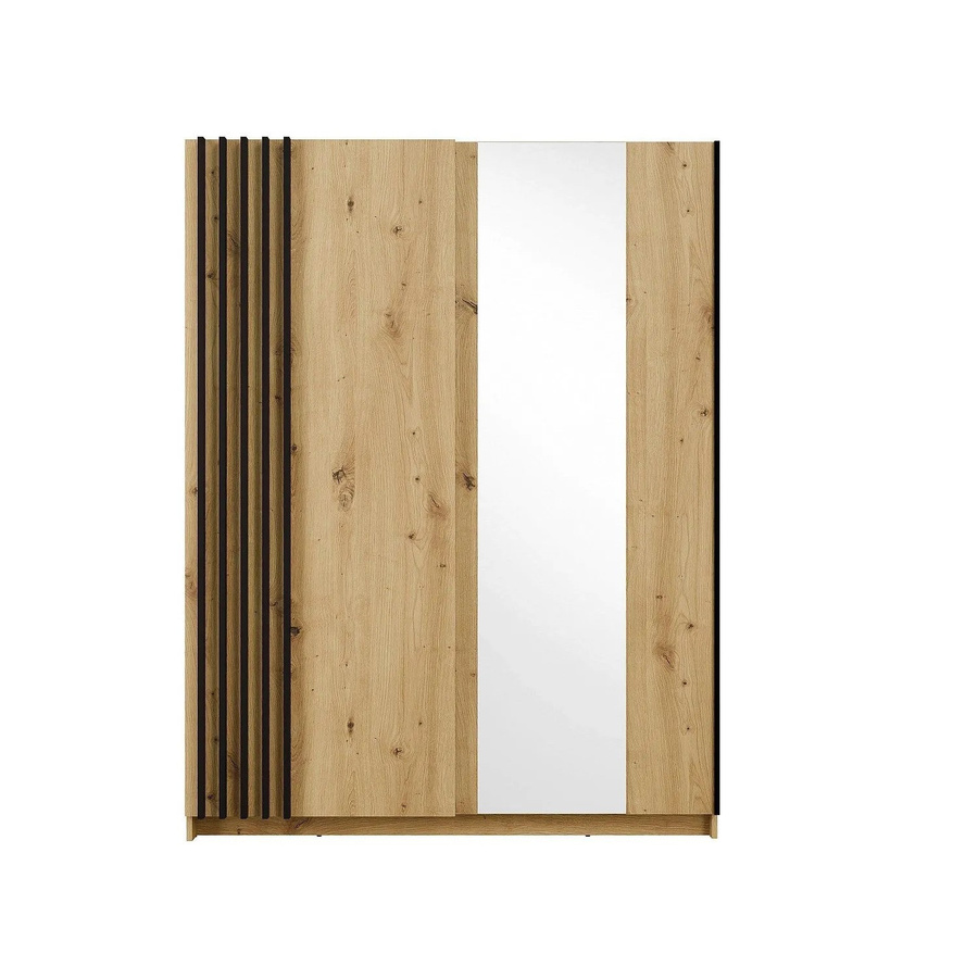 Vente-unique Kleiderschrank Calela Modern mit Schiebetüren und Spiegeltüren in Natur, Schwarz und Braun, B/T/H: 150,5 x 62,0 x 198,5 cm - Bild 2