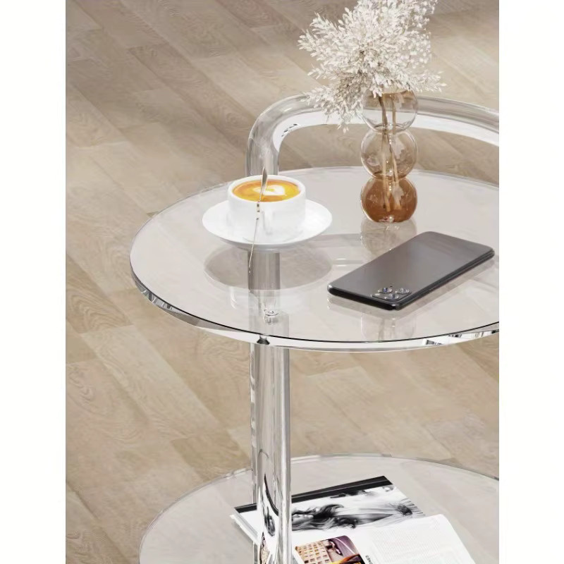 Runder Beistelltisch aus Acryl von LIUSHADUOLA in Transparent mit Rollen und modernem Design - Bild 6