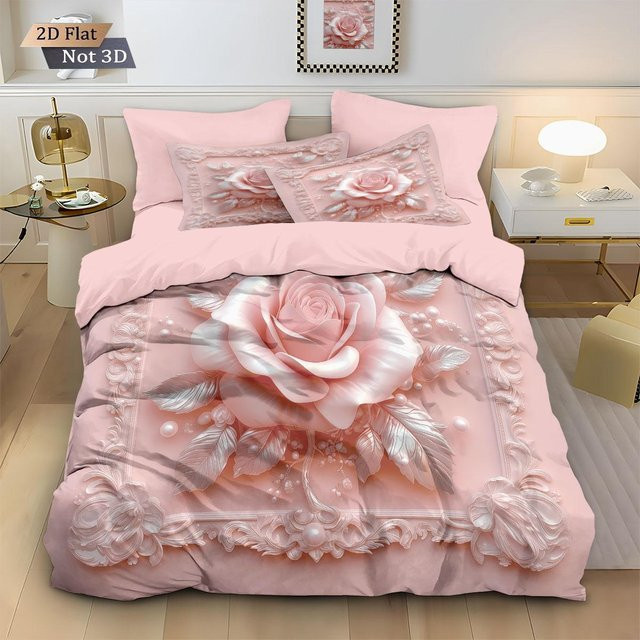 3-teiliges Bettwäsche-Set mit floralem Rosenblüten-Aufdruck in Pink, bestehend aus Bettbezug und Kissenbezügen aus Mikrofaser, B/H: 264 x 229 cm - Bild 1