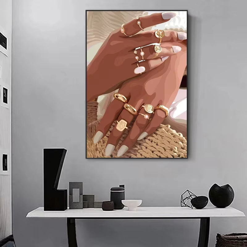 Potdemiel Moderne Leinwand Wandkunst Porträt einer afrikanischen Frau in Mehrfarbig, Rechteckiges Hochformat, Rahmenlos - Bild 1