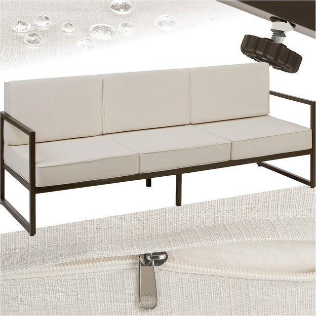 tectake Garten-Loungesofa Comosa mit pulverbeschichtetem Stahlgestell und abnehmbaren Polyesterbezügen in Braun-Beige, B/T/H: 210 x 78 x 85 cm - Bild 1