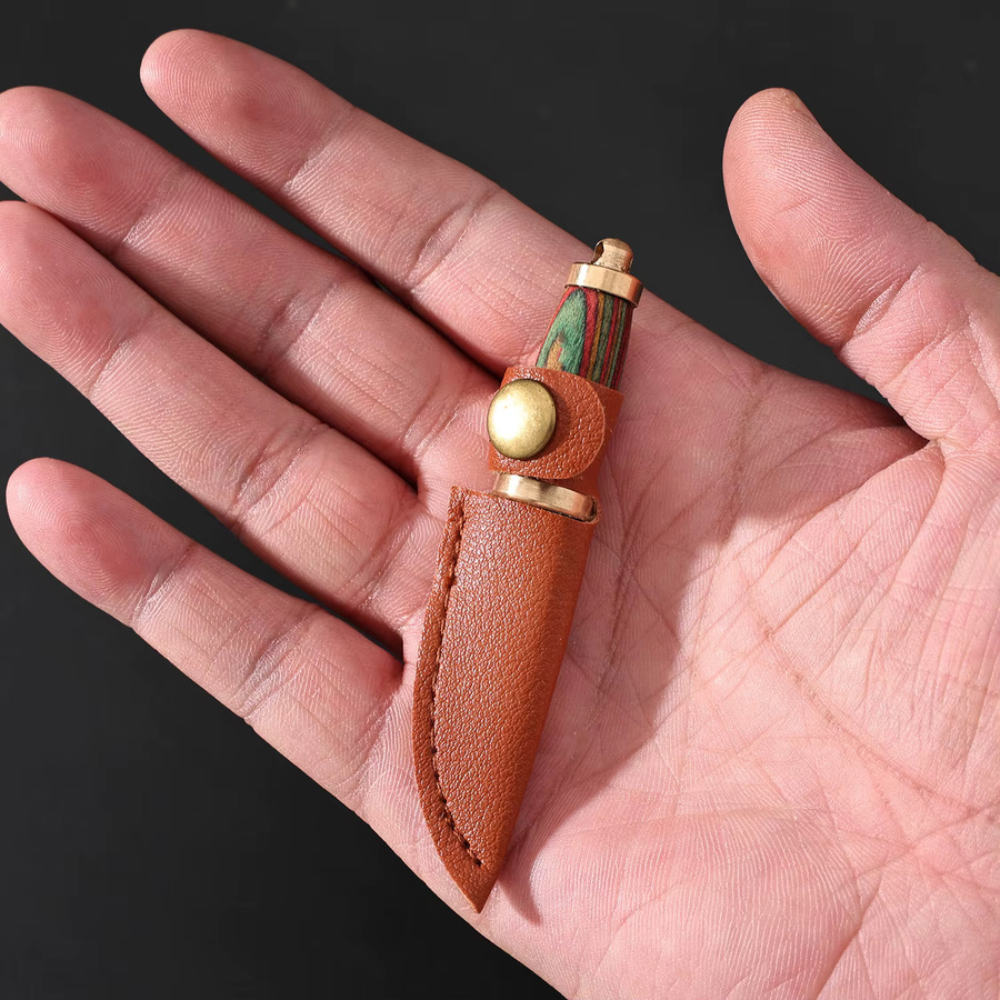 Tragbares Mini-Messing-Schlüsselanhängermesser mit farbigem Holzgriff als Taschen-Boxöffner und Entpackungswerkzeug - Bild 3