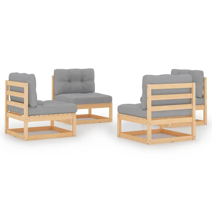 vidaXL 4-tlg Garten-Lounge-Set aus massivem Kiefernholz mit grauen Polsterkissen - Bild 2