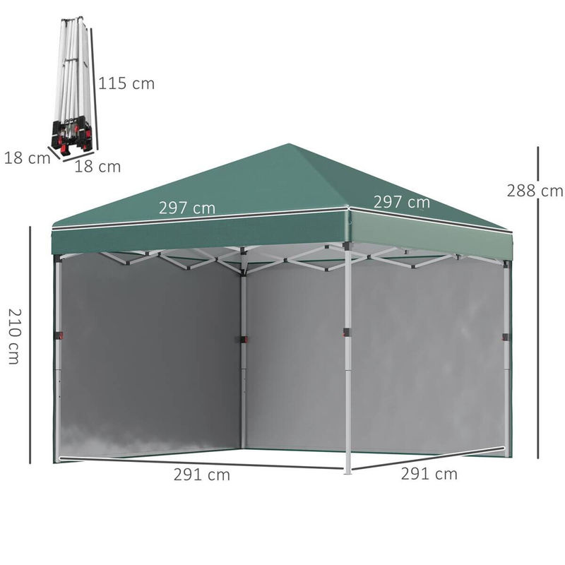 Outsunny Pavillon aus Polyester und Stahl in Grün B/H/T: 297 x 288 x 297 cm - Bild 5