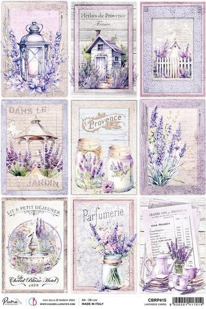 Motiv-Strohseide Ciao Bella Morning Provence - Lavender Cards in Violett und Multicolour, Format A4 - Bild 1