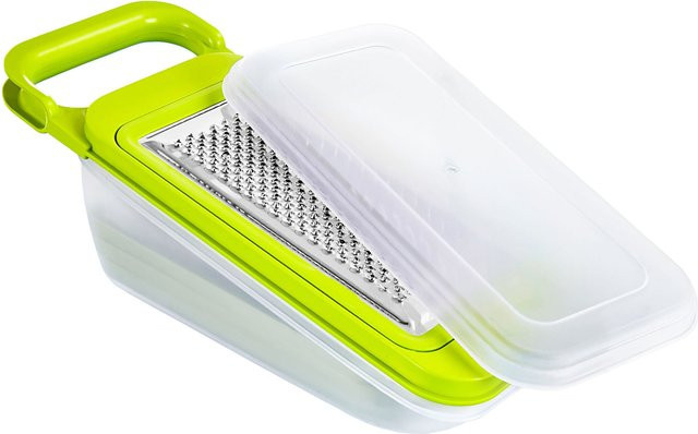 Genialo Küchenreibe 4 in 1 Set, 7-teilig, Grün, mit Behälter und verschiedenen Klingen - Bild 1