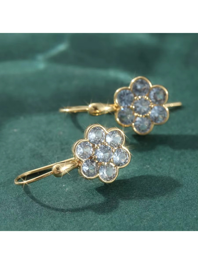 YoYo Ohrhänger, vergoldet, blaue synthetische Zirkonia, Blumen, Damen - Bild 4