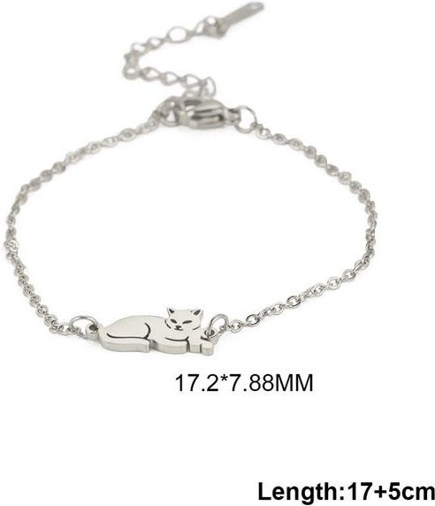 Armband Edelstahl, Gold, Katze Anhänger, Damen, 17-22 cm - Bild 1