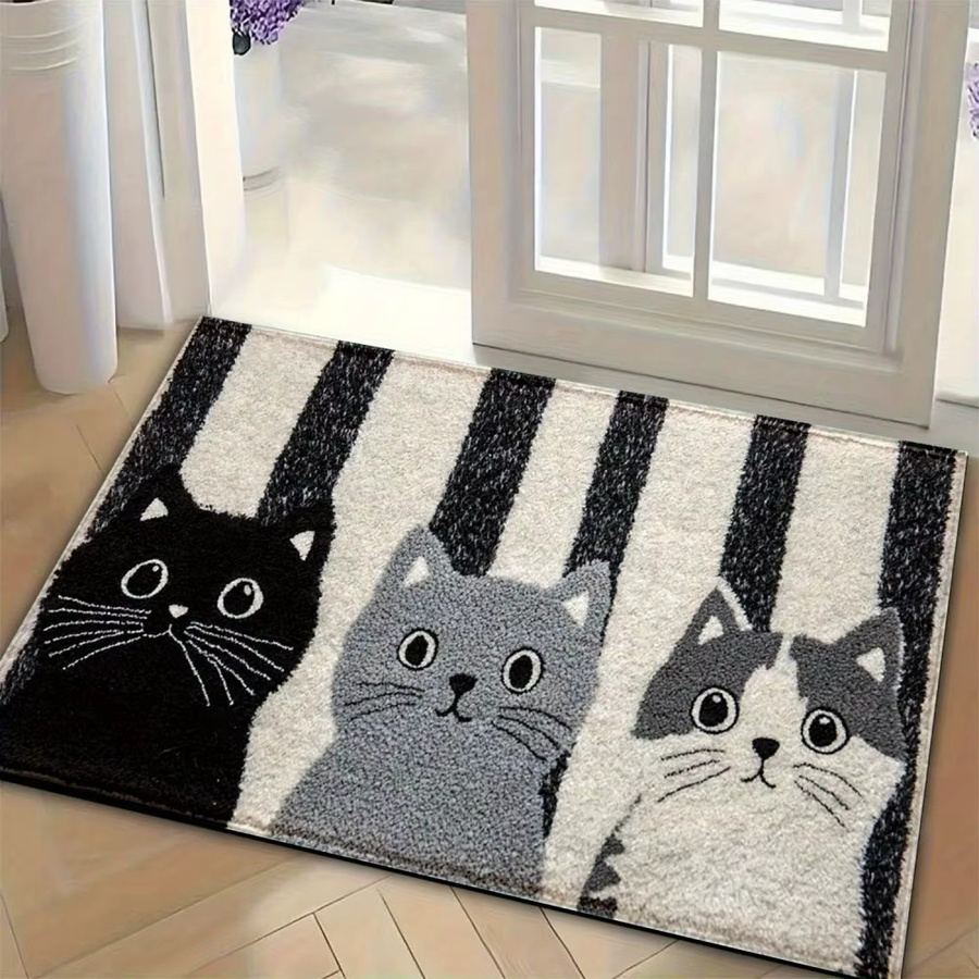 VIKAMA Teppich mit Cartoon-Katzen-Motiv und Streifen, weiche und wasserdichte Bodenmatte in Mehrfarbig, modern und rechteckig für Wohnzimmer, Schlafzimmer oder Garten - Bild 2