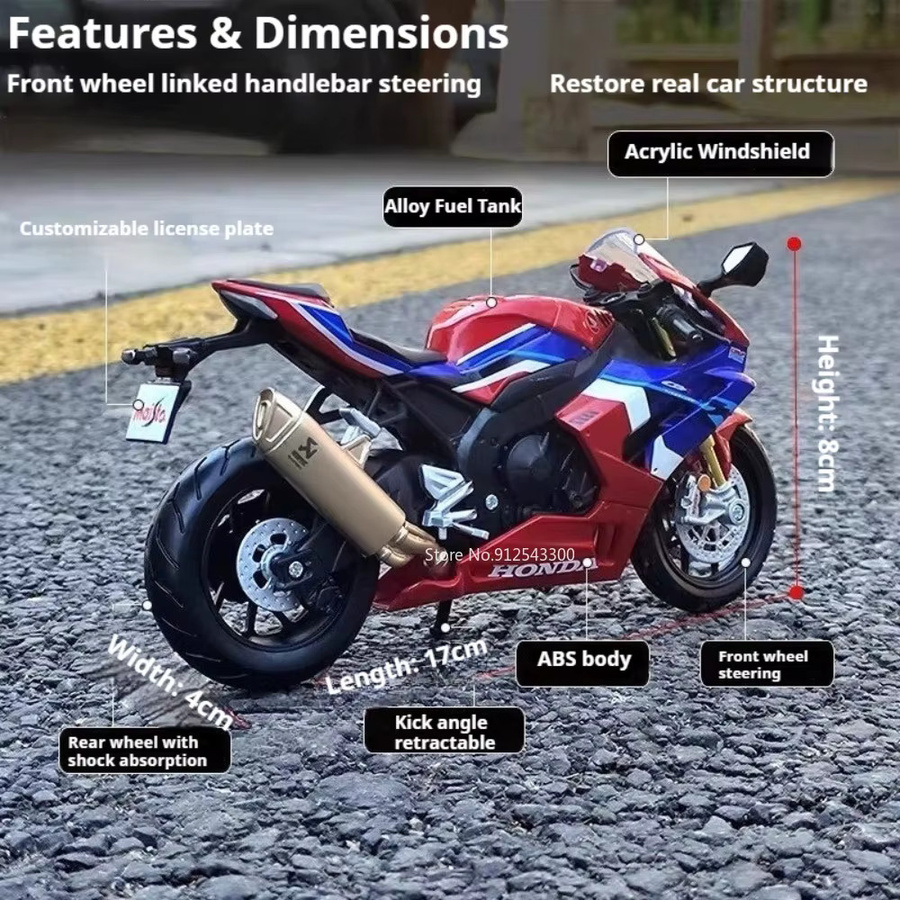 MAKEDA S1000RR CBR1000RR Automodell Spielzeug, 1:12, Metall, Gummi, Rot - Bild 2