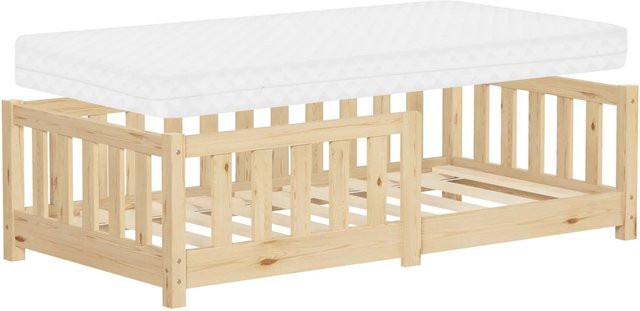 ML-Design Kinderbett aus Massivholz mit Matratze und Rausfallschutz, Farbe Natur, B/T/H: 140 x 70 x 80 cm - Bild 1
