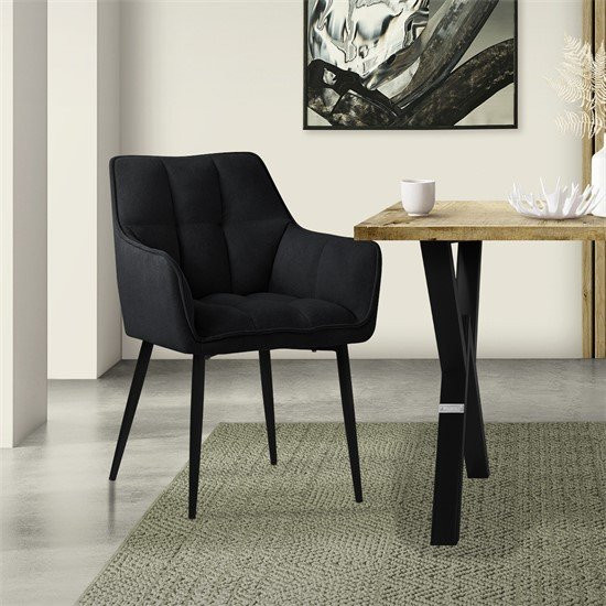 ML-Design Esszimmerstuhl Schwarz aus Frotteestoff mit Armlehnen und gepolsterter Sitzfläche, B/T/H: 63 x 63 x 90 cm - Bild 1