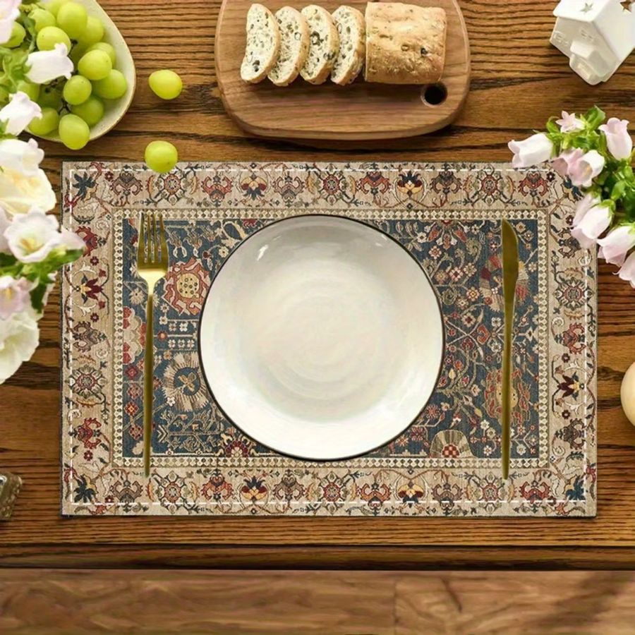 VIKAMA American Vintage Tischsets in Dunkelblau mit Blumen- und geometrischem Design, wasserdicht, ideal für Küche und Restaurant - Bild 2