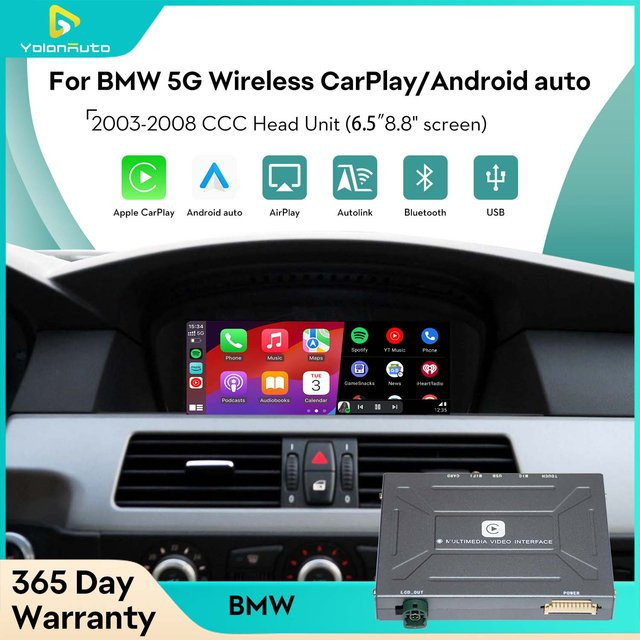 YolanAuto Kabelloses Apple CarPlay und Android Auto Nachrüstsystem mit GPS für BMW CCC System (8,8 Zoll und 6,5 Zoll), Schwarz - Bild 1