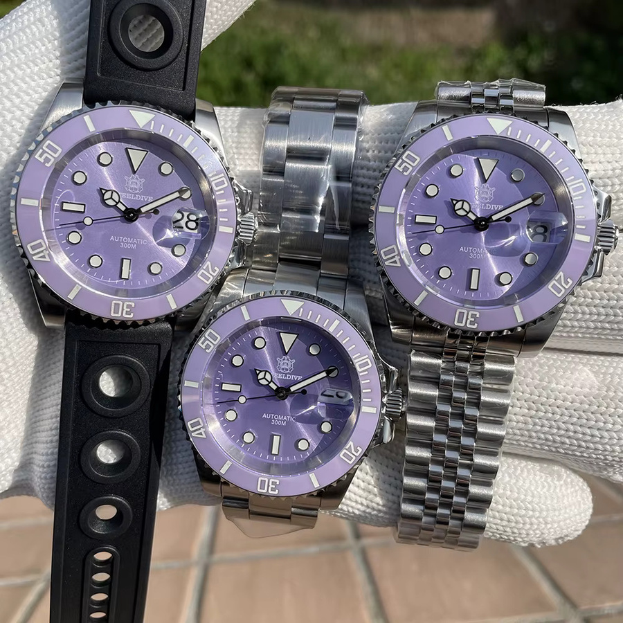 STEELDIVE Taucheruhr, Edelstahl, Automatik, lila Zifferblatt, Herren - Bild 3