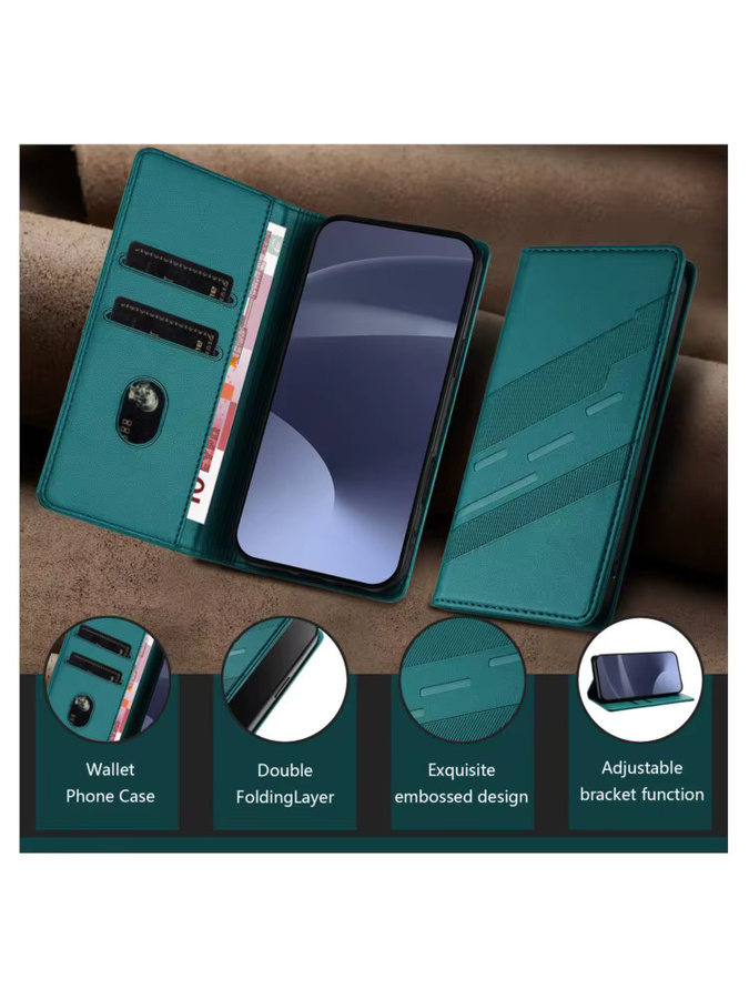 Magnetische Leder Brieftasche Flip Case für Xiaomi 15T Pro POCO M7 Redmi 15C A5 Note 14 15 4G 5G in Grün - Bild 2