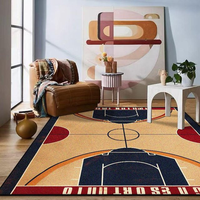JGJG Gaming Teppich mit Basketballfeld Muster, rutschfest und waschbar, Mehrfarbig, B: 100 cm, L: 200 cm - Bild 1