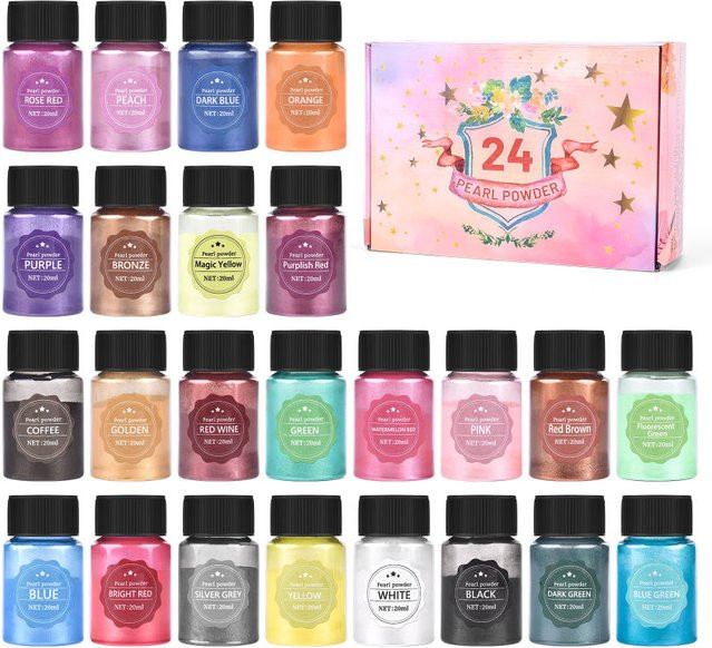24 Flaschen Epoxidharz-Farbstoff Set mit Glimmerpulver und Pigmenten in Multicolour, 20 ml pro Flasche - Bild 1