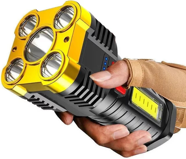 Wasserdichte LED-Taschenlampe mit 5 LEDs, USB wiederaufladbar und verstellbarer Reichweite für Camping und Wandern - Bild 1