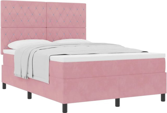 vidaXL Boxspringbett mit Matratze und Kopfteil in Rosa, B/T/H: 140 x 200 x 280 cm - Bild 1
