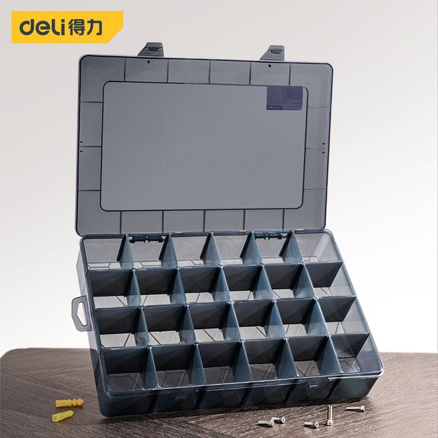 DELI Aufbewahrungsbox aus Kunststoff mit verstellbaren Schlitzen, transparenter Organizer für Werkzeug, Schrauben, Schmuck und Zubehör - Bild 1