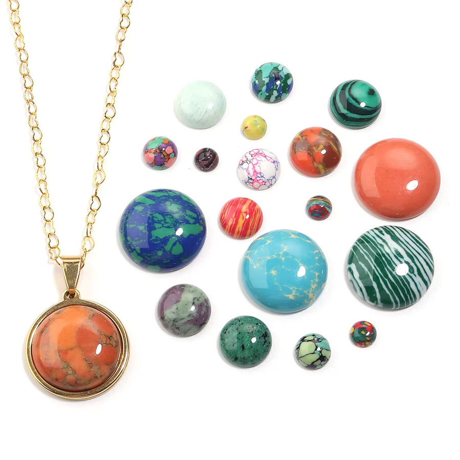 Synthetische Türkis Cabochon Perlen, Runde Perlen, DIY Schmuck Zubehör - Bild 2