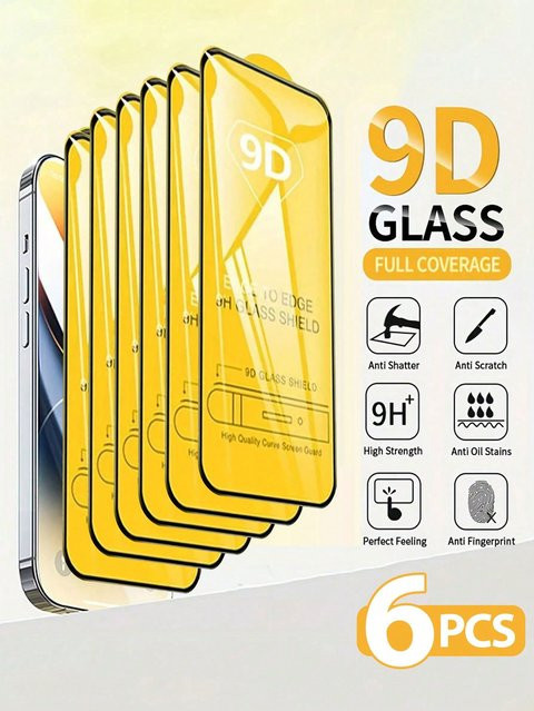 6er Pack Displayschutzfolie aus gehärtetem Glas in Transparent für iPhone 17 Pro Max, 17 Air, 16 Pro Max, 15 Pro Max, 16, 15, 14, 13, 12 und 11 Plus - Bild 1