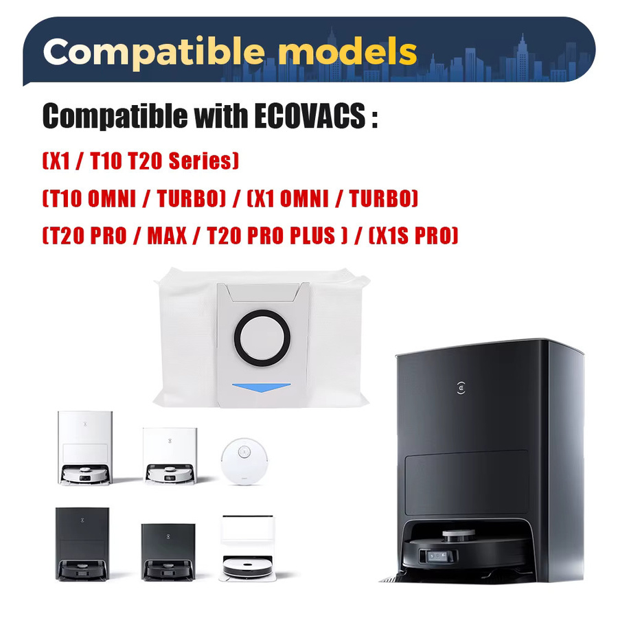 Ecovacs Staubsammelbeutel für Deebot X1 OMNI, TURBO, T10 OMNI, TURBO und T20 Pro Staubsaugerroboter in Weiß aus Vliesstoff - Bild 2