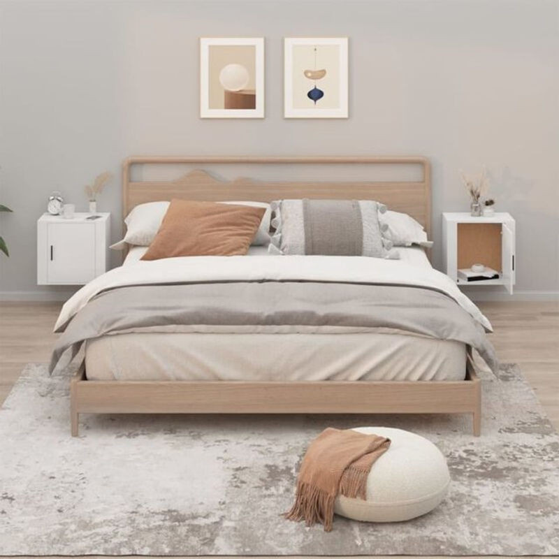 Vidaxl Wand-Nachttische 2er-Set in Hochglanz-Weiß, Modernes Design aus Holzwerkstoff, B/T/H: 50 x 30 x 47 cm - Bild 1