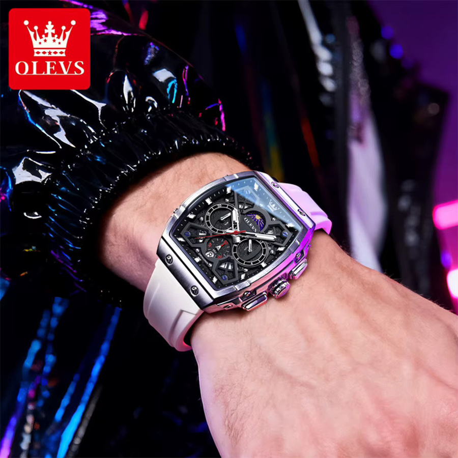 OLEVS Chronographen-Armbanduhr, Quarz, Silikon, Schwarz, Herren - Bild 4