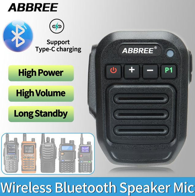 ABBREE Drahtloses Bluetooth-Mikrofon mit USB-C Anschluss in Schwarz für Baofeng UV-5RH und Quansheng UV-K5(8) Walkie Talkies - Bild 1