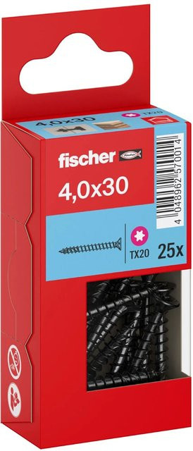 Fischer PowerFast II Senkkopf Schraube mit Torx-Antrieb und Vollgewinde, Farbe: Schwarz, Durchmesser: 4 mm, Länge: 30 mm, 25 Stück - Bild 1
