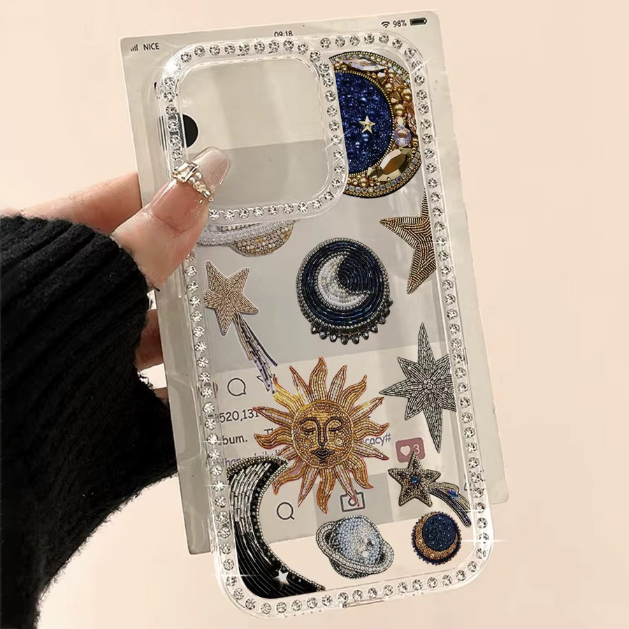 Caynes Transparente Handyhülle mit Sonne und Mond Design für iPhone 17 Pro Max 16 15 14 13 12 und iPad Air 11 stoßfeste Glitzer-Schutzhülle - Bild 2