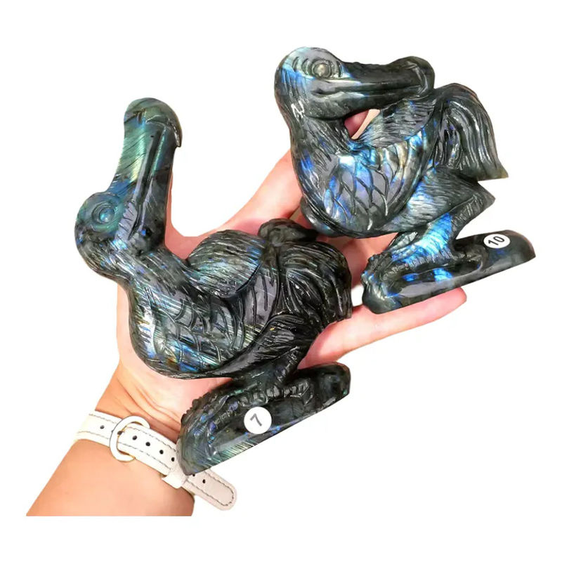 Runyangshi Labradorit Statue als geschnitzte Tierfigur aus Naturstein in Mehrfarbig für Reiki Healing und Dekoration - Bild 4