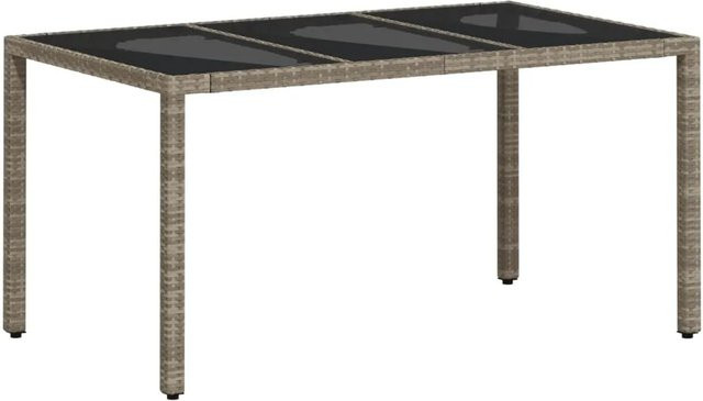 vidaXL Gartentisch aus PE-Rattan mit Glasplatte in Grau, B/T/H: 150 x 90 x 75 cm - Bild 1