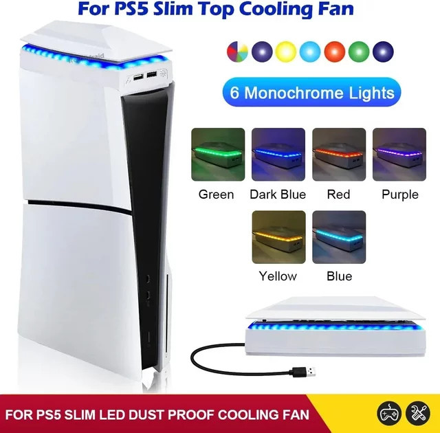 Royaldraid RGB-LED Kühllüfter für PS5 Slim in Weiß mit Staubschutz und Wärmeableitung - Bild 1