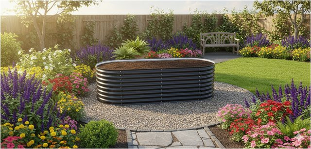 Ovales Hochbeet aus Stahl von Prestige Home in Anthrazit, B: 80 cm, T: 240 cm, H: 80 cm - Bild 1