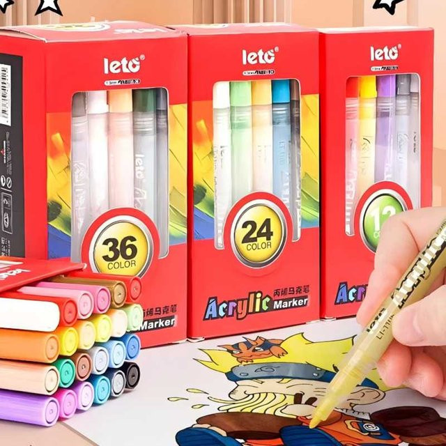Leto Acryl Marker Permanent Art Paint Marker mit Pinselspitze in Multicolour für Glas, Keramik, Stoff, Holz und Metall - Bild 1