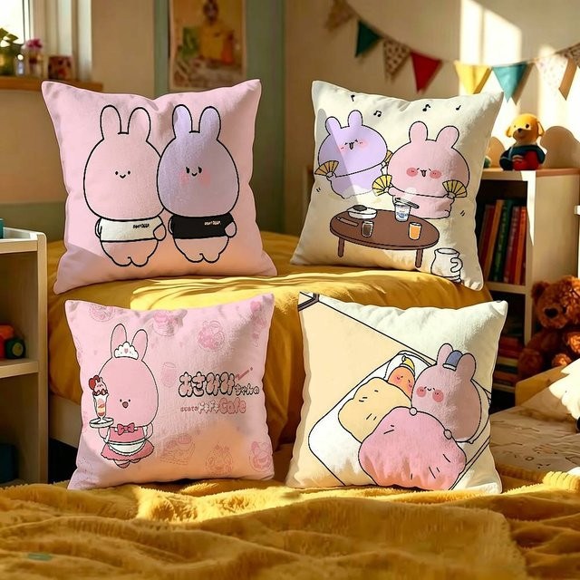 Asamimichaan Kissenbezug im Farmhouse-Stil mit Tiermotiv, quadratisch, Farbe: Pink, Breite: 30 cm, Höhe: 30 cm - Bild 1