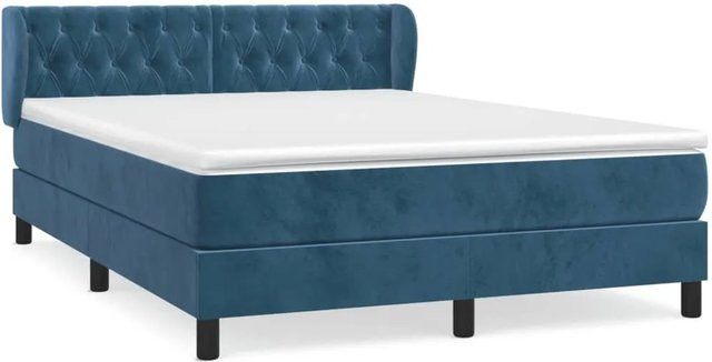 vidaXL Boxspringbett mit Matratze in Dunkelblau, Hybrid-Bett aus Samt und Massivholz mit Taschenfederkern, B/T/H: 140 x 190 x 78 cm - Bild 1