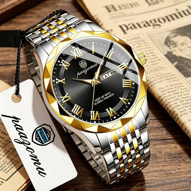 PAAZOMU Armbanduhr Quarz, Edelstahl, Silber, Grün, Herren - Bild 1