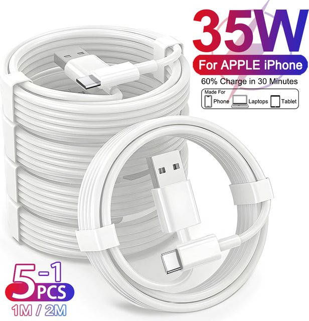 Apple USB-C Schnellladekabel 35W für iPhone 16 17 15 Pro Max Plus in Weiß - Bild 1