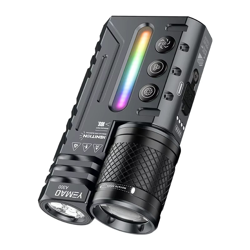 PASIION EDC-Taschenlampe mit 3500 Lumen, Dual-Core LED, Zoomstrahl, RGB-Umgebungslicht, Magnetfuß und USB-C-Aufladung in Schwarz - Bild 3