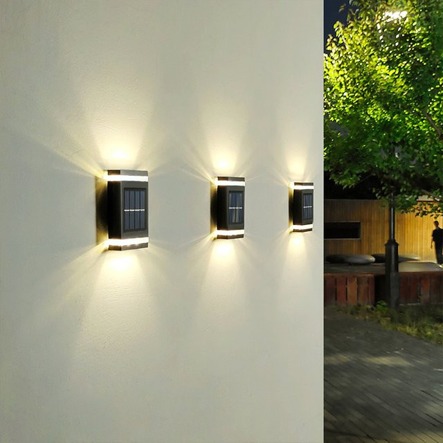 SHENZHITECH Solar-LED-Außenwandleuchte mit 6 LEDs, wasserdichte Up-and-Down-Beleuchtung in Schwarz für Garten, Terrasse und Zaun - Bild 1