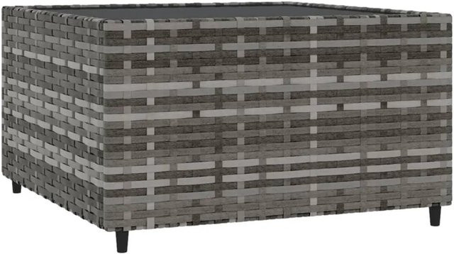 vidaXL Garten-Couchtisch aus PE-Rattan und Hartglas in Grau B/T/H: 50 x 50 x 30 cm - Bild 1
