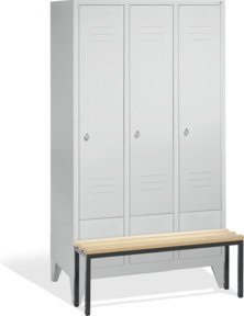 C+P Umkleidespind Classic mit Sitzbank, 3 Abteile, Farbe Lichtgrau, H x B x T: 185 x 120 x 50 cm (Sitzbank Höhe: 81,5 cm) - Bild 1