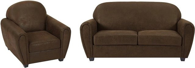 Vente-unique Couchgarnitur Victory in Braun mit 3-Sitzer-Sofa, 2-Sitzer-Sofa und Sessel aus Mikrofaser und Kunstleder, Breite: 170 cm, Höhe: 94 cm - Bild 1