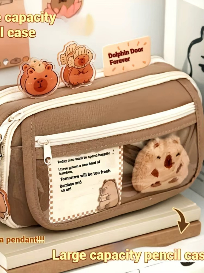 Transparentes Capybara Federmäppchen mit Fächern und Reißverschluss in Braun - Bild 6